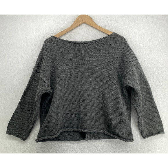 EILEEN FISHER Cardigan L Heavy Cotton Chunky Button Up Drop Shoulder Gray - Picture 3 of 12